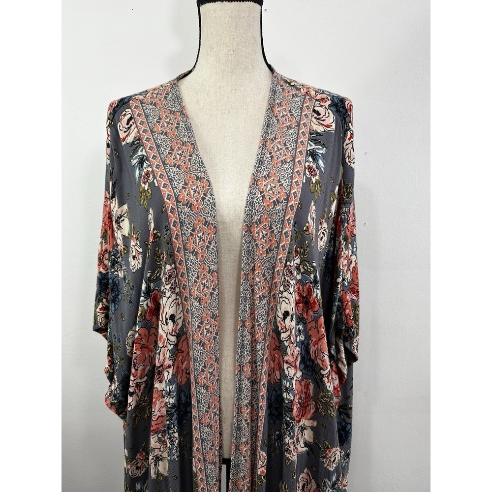 ANGIE Floral Print Kimono Cover Up Womens M Lightweight Festival Beach Boho Top - Picture 4 of 7
